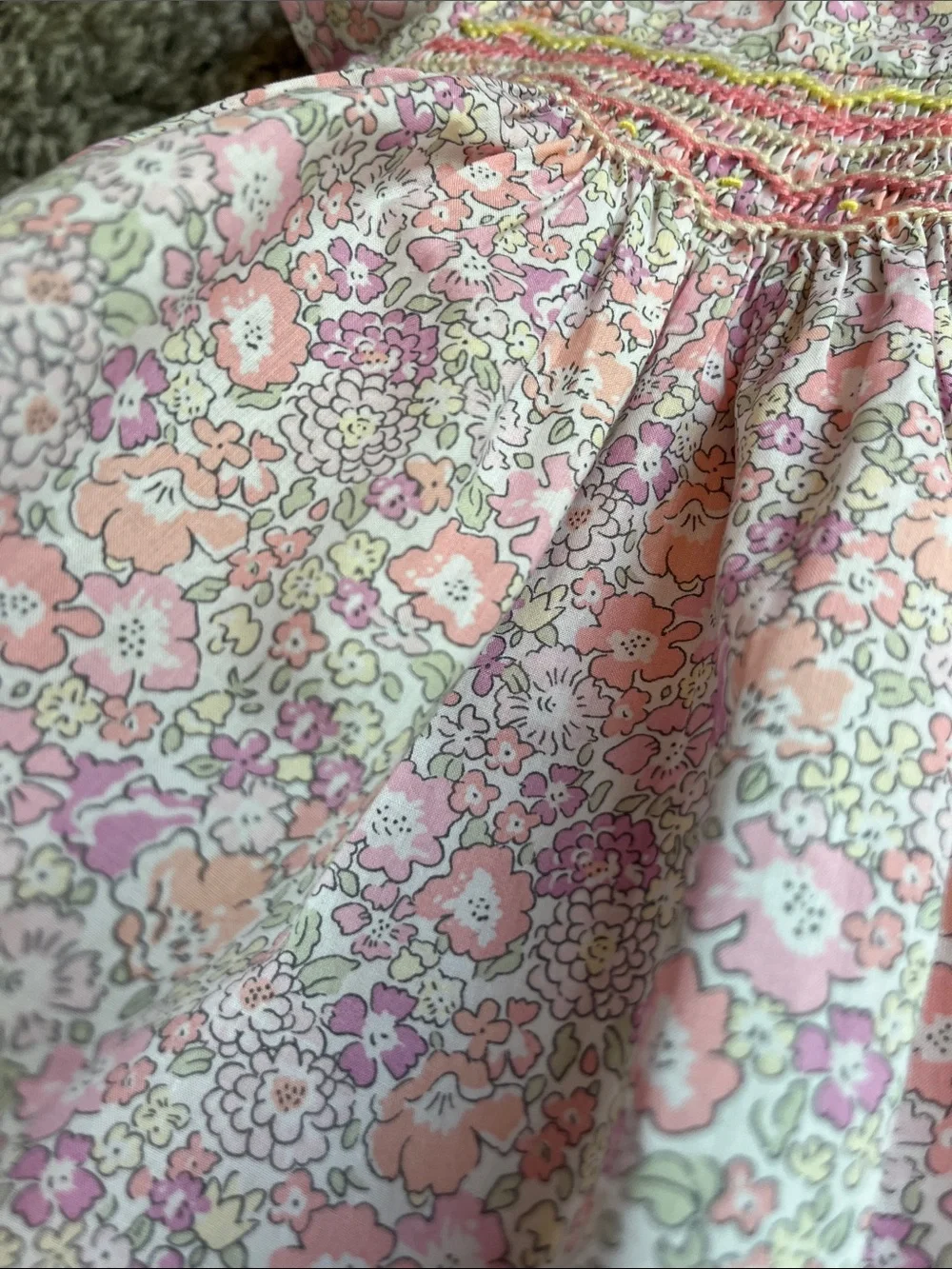 Bonpoint Pink Floral Smocked Dress with Pastel Accents